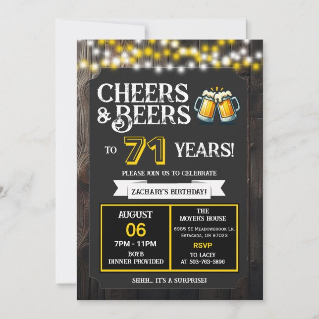 Invitación Cheers and Beers to 71 Years Surprise Backyard (Anverso)