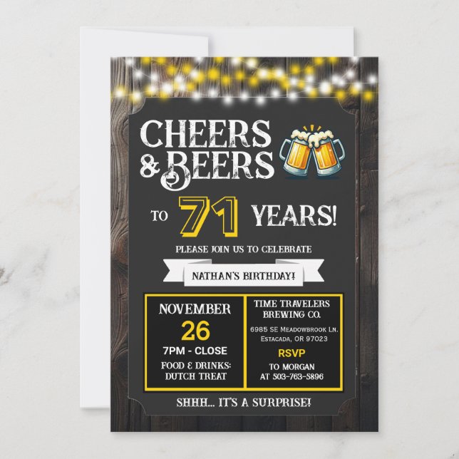 Invitación Cheers and Beers to 71 Years Surprise Brewery (Anverso)
