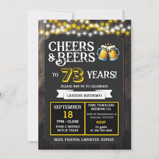 Invitación Cheers and Beers to 73 Years Brewery Birthday (Anverso)