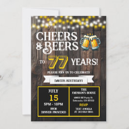 Invitación Cheers and Beers to 77 Years Backyard BBQ Birthday