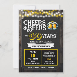 Invitación Cheers and Beers to 80 Years Backyard BBQ Birthday
