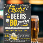 Invitación Cheers and Beers to 80 Years, Beer-Themed<br><div class="desc">Celebrate a milestone with our "Cheers and Beers to 80 Years" invitation! Perfect for an 80th birthday bash, this beer-themed invite sets the tone for a fun, festive gathering. Ideal for adult parties, it combines vintage charm with a lively design, inviting guests to raise a glass and toast to 80...</div>