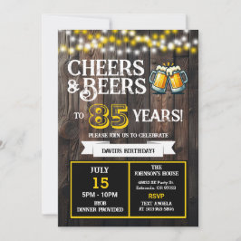Invitación Cheers and Beers to 85 Years Backyard BBQ Birthday