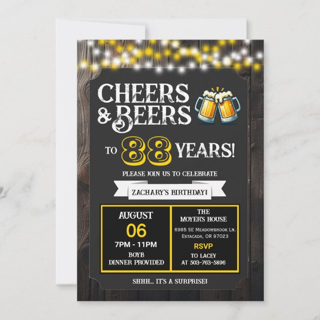 Invitación Cheers and Beers to 88 Years Surprise Backyard (Anverso)