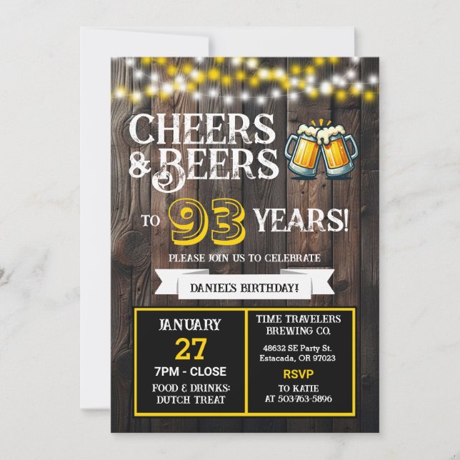 Invitación Cheers and Beers to 93 Years Brewery Birthday (Anverso)