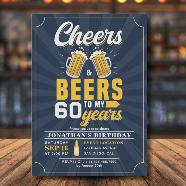 Invitación Cheers and Beers to my 60 Years Blue navy (Subido por el creador)