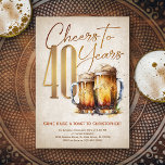 Invitación Cheers Beer Mens Funny 40 cumpleaños<br><div class="desc">Celebra el gran 4-0 con estilo y humor con este diseño vintage de cumpleaños de cerveza. La tipografía dorada es elegante y evoca un vaso fresco de cerveza, dándole un ambiente retro clásico. Perfecto para el hombre (¡o la mujer!) en su vida que ama a sus agoreros, cervezas y otras...</div>