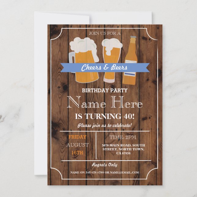 Invitación Cheers & Beers BBQ Cumpleaños fiesta CUALQUIER AÑO (Anverso)