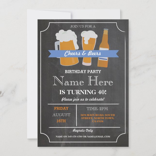 Invitación Cheers & Beers BBQ Cumpleaños fiesta CUALQUIER AÑO (Anverso)