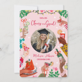 Invitación Cheers Grad Doodle Photo Graduation Announcement