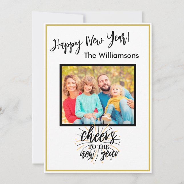 Invitación Cheers Happy New Year's 4 Photo Card (Anverso)