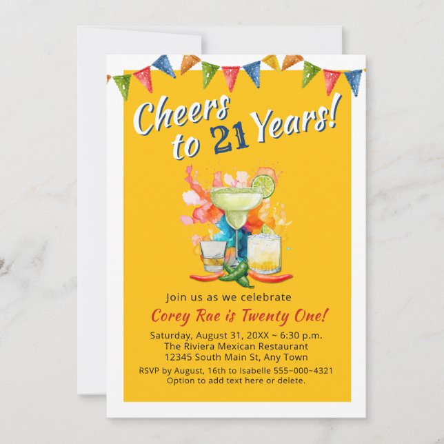 Invitación Cheers to 21 Years Modern 21st Birthday  Fiesta (Anverso)