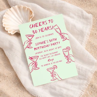 Invitación Cheers to 30 Years Green Cocktail 30th Birthday