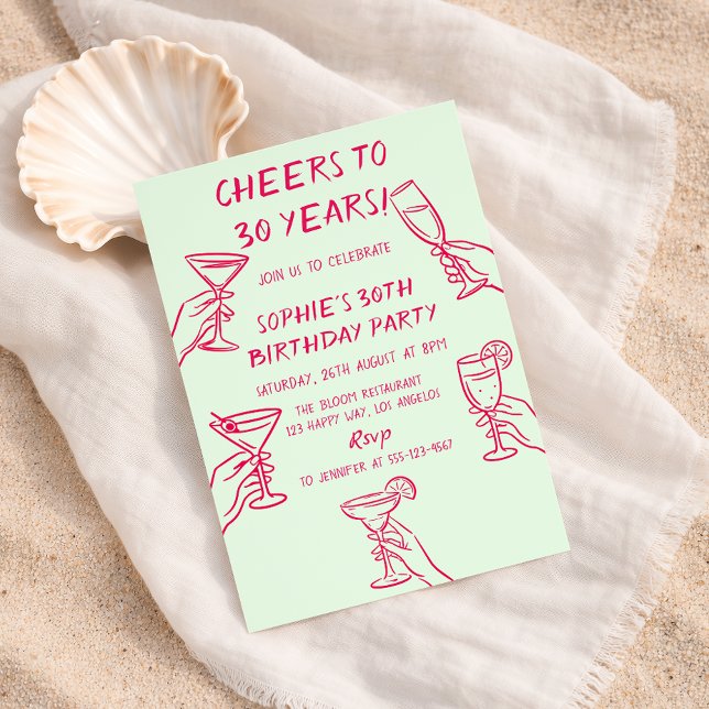 Invitación Cheers to 30 Years Green Cocktail 30th Birthday (Subido por el creador)