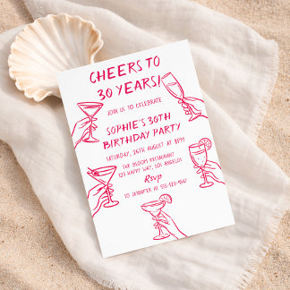 Invitación Cheers to 30 Years White Cocktail 30th Birthday