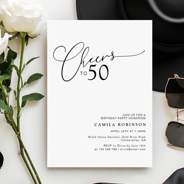 Invitación Cheers to 50 Modern Script 50th Birthday Party (Subido por el creador)