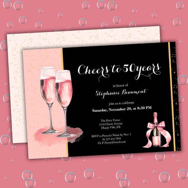 Invitación Cheers to 50 Years Black Champagne Birthday (Subido por el creador)