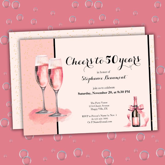 Invitación Cheers to 50 Years Pink Champagne Birthday (Subido por el creador)