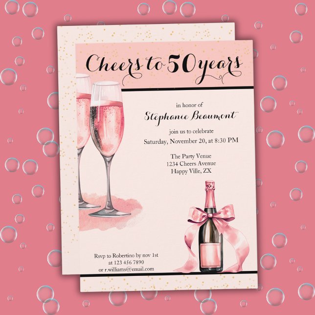 Invitación Cheers to 50 Years Pink Champagne Birthday (Subido por el creador)