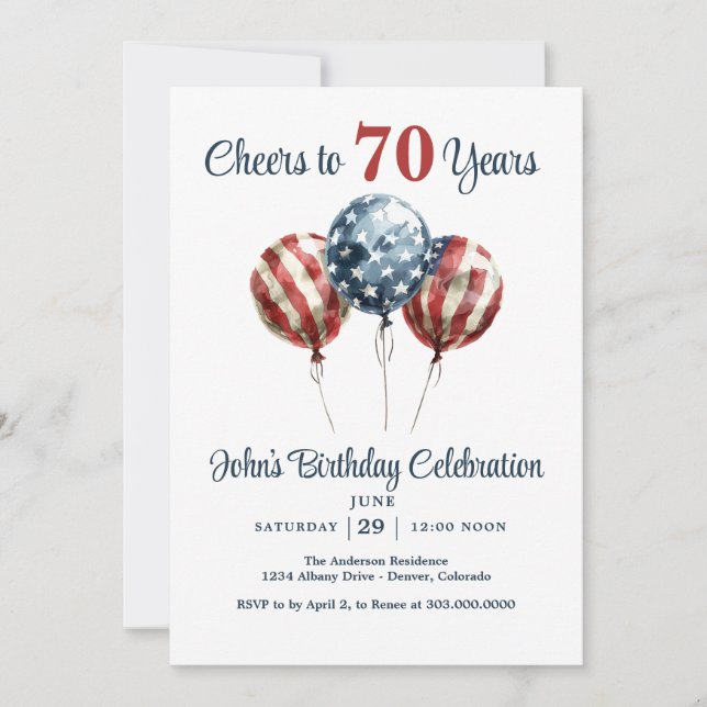 Invitación Cheers to 70 Years Birthday Party Invitation (Anverso)
