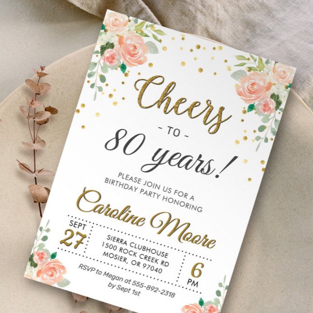 Invitación Cheers to 80 Years Chic Ladies 80th Birthday Party (Subido por el creador)