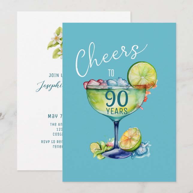Invitación Cheers to 90 Years Milestone Birthday  (Anverso / Reverso)
