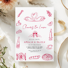 Invitación Cheers to Love Hand Drawn Retro Couple Shower