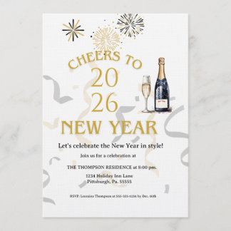 Invitación Cheers to New Year Party Gold