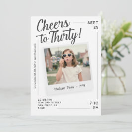Invitación Cheers to Thirty 30 Retro Photo Birthday 