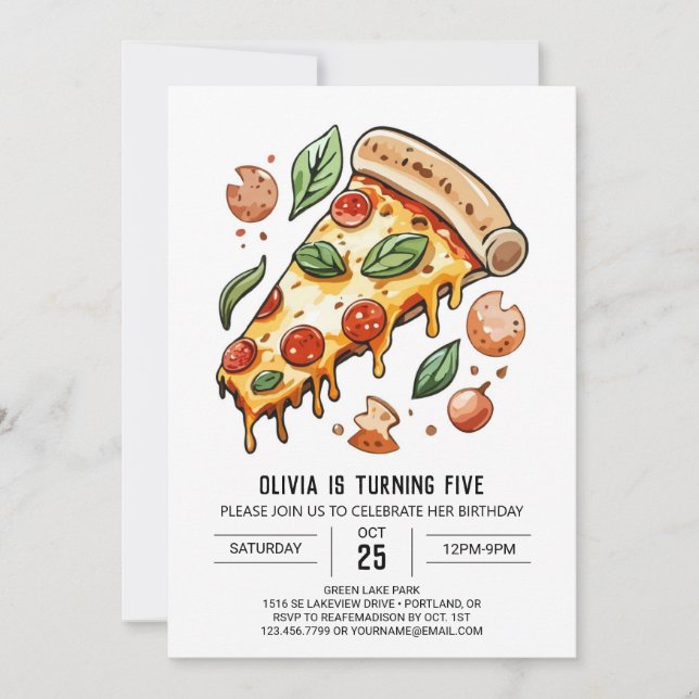 Invitación Cheese Elegant Pizza Cumpleaños (Anverso)