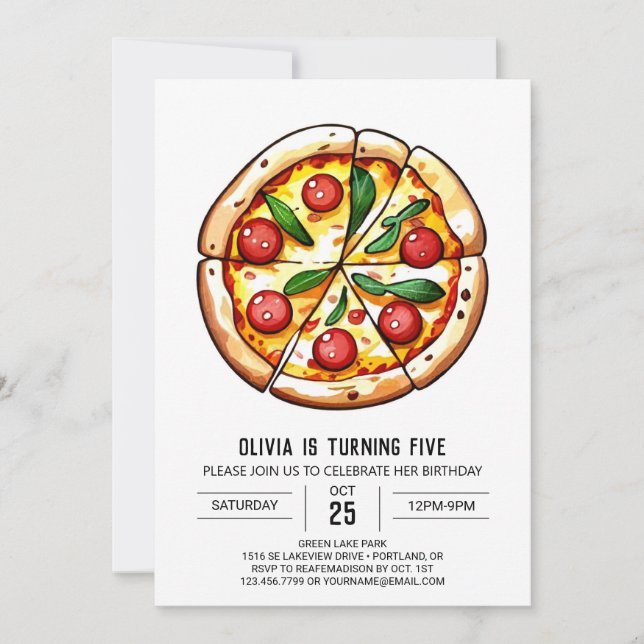 Invitación Cheese Personalizado Pizza Cumpleaños (Anverso)
