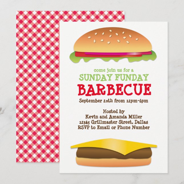 Invitación Cheeseburger de barbacoa el domingo (Anverso / Reverso)