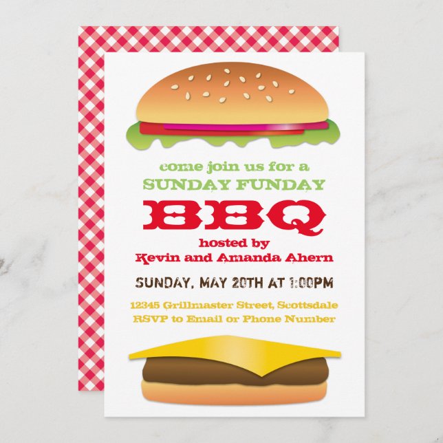 Invitación Cheeseburger del Bbq de domingo Funday (Anverso / Reverso)