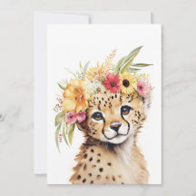 Cheetah Flor Crown Art Watercolor Safari Floral