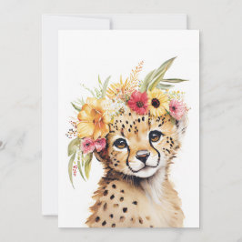 Invitación Cheetah Flor Crown Art Watercolor Safari Floral
