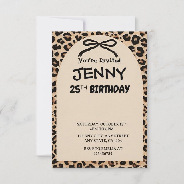 Invitación Cheetah Print Custom Kids Birthday Invite Party  (Anverso)