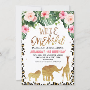 Invitación Cheetah Print Floral Gold Safari Wild Un cumpleaño