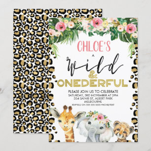 Invitación Cheetah Print Floral Onemaravillosos cumpleaños