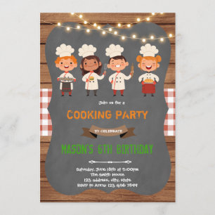 Invitación Chef cocinando repostería tema de cumpleaños