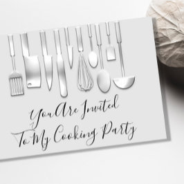 Invitación Chef de Cocina Blanca Plata Fiesta de Cocina Resta