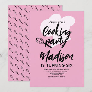 Invitación Chef de Cocina Cumpleaños de Pastelero Rosa