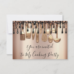 Invitación Chef de cocina de fiesta de cocina Rosa Dorado Got