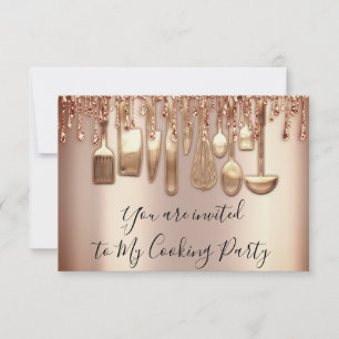Invitación Chef de Cocina de Fiesta de Cocina Rosa Dorado Met