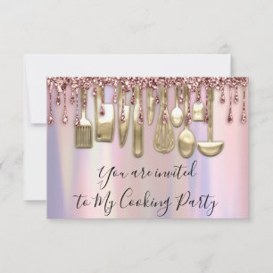 Invitación Chef de Cocina de Fiesta de Cocina Rosa Gotea Holo