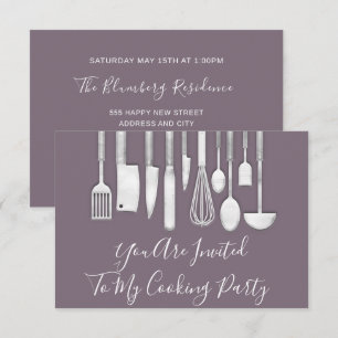 Invitación Chef de Cocina Fiesta Blanca Gris Violeta Púrpura
