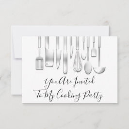 Invitación Chef de Cocina Fiesta Restaurante Blanco Gris 