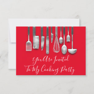 Invitación Chef de fiesta de cocina Blanco Gris Rojo
