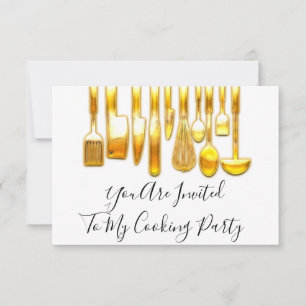 Invitación Chef de fiesta de cocina dorada blanca dorada 