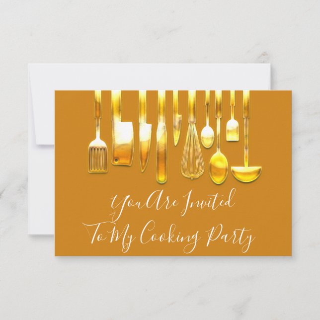 Invitación Chef de fiesta de cocina dorada Miel dorada (Anverso)