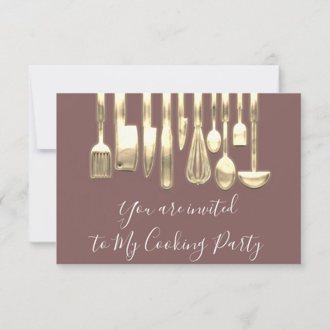 Invitación Chef de fiesta de cocina dorada rosa dorada (Anverso)